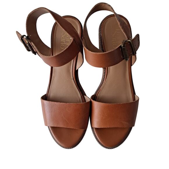 Franco Sarto Havana Leather Ankle Strap Block Heel Sandals Cognac Womens Siz 8.5 - Picture 2 of 11